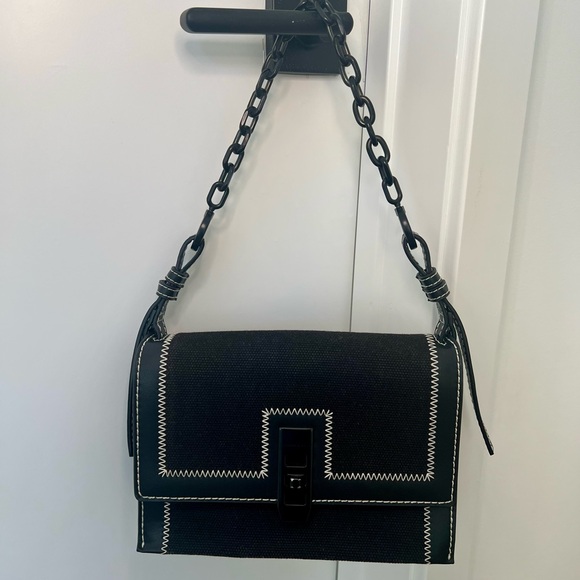 Charles & Keith Black Canvas Turn-Lock Chain Handle Bag with matching wallet - Picture 2 of 3